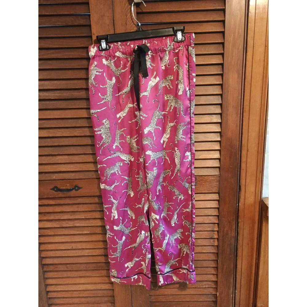 Ann Taylor Loft - Tigers Hot Pink Fushia Sleep Pants Drawstring Size Small Silky